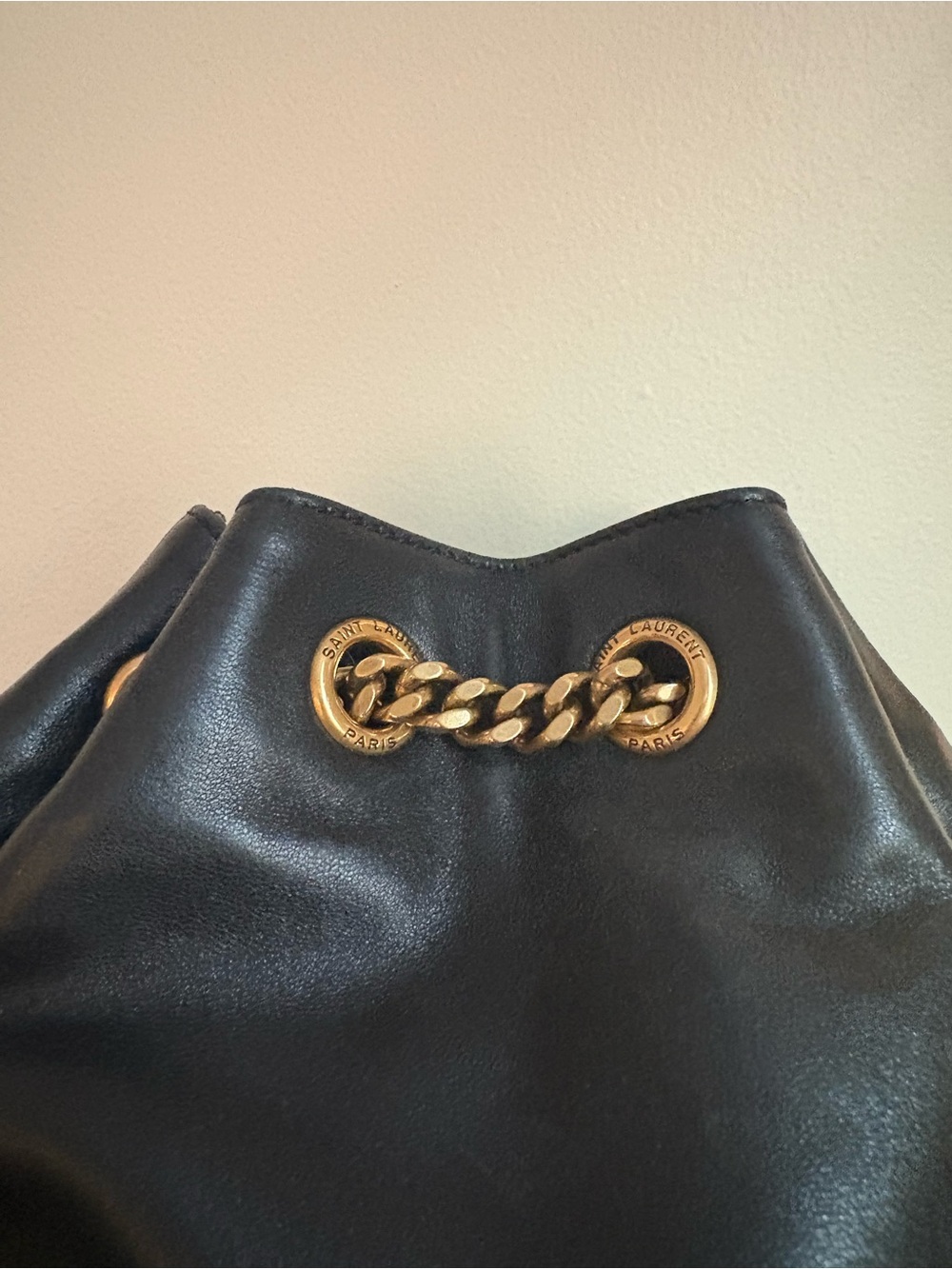 Saint Laurent Black Quilted Leather Drawstring Backpack with Gold Chain - Picture 6 of 16